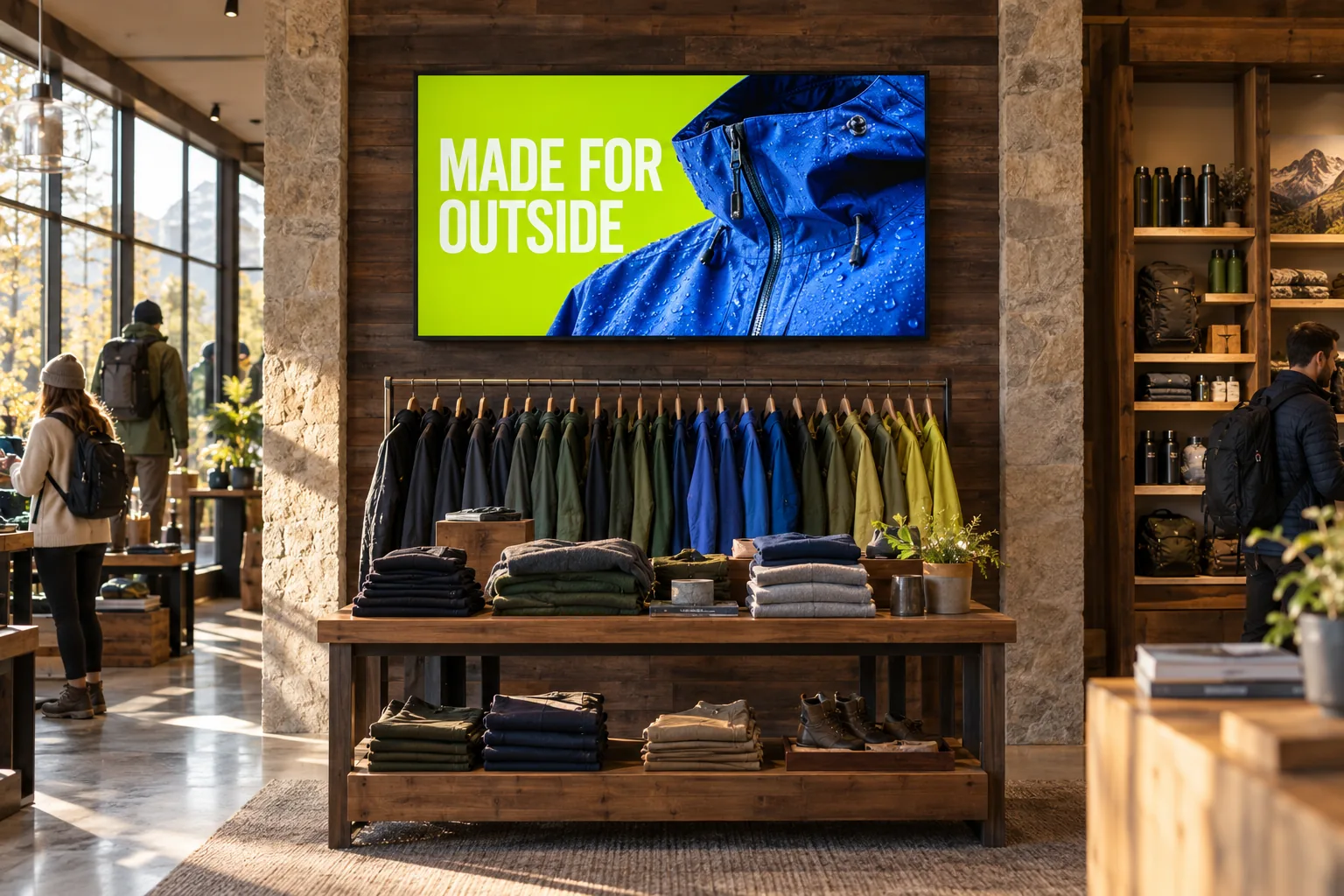 A promotional screen in a retail store.