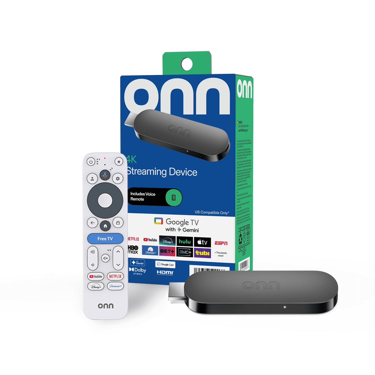onn. 4K Streaming Device with Google TV, voice remote, and HDMI player